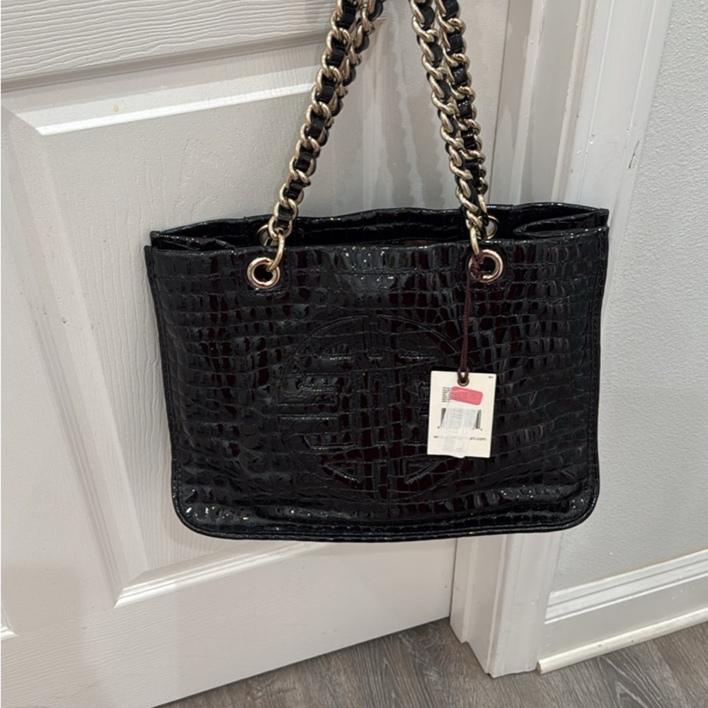ANTONIO MELANI Black Croc-Embossed Shoulder Bag